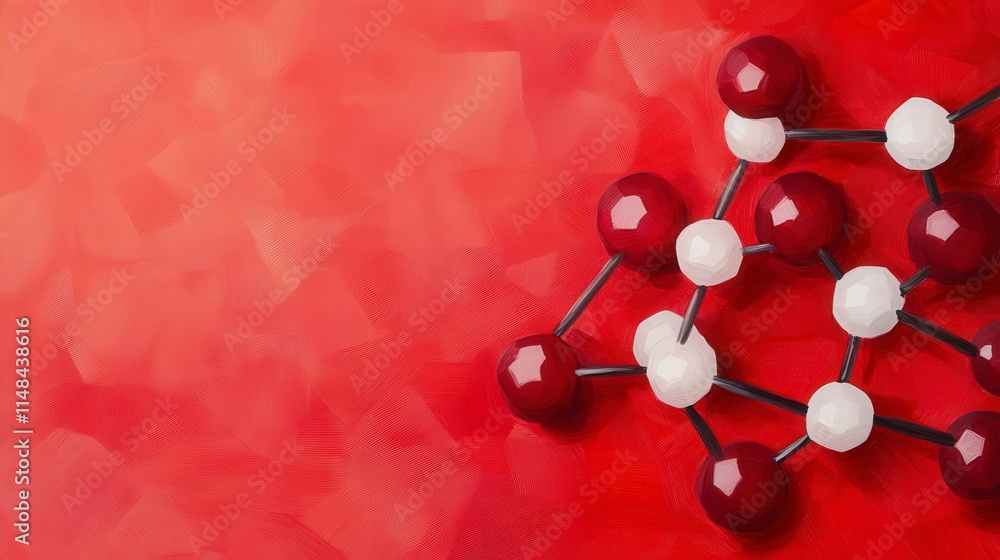 Poster molecular structure on abstract red background for scientific concepts