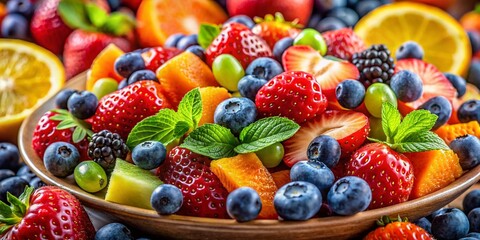 Obraz premium Vibrant Fruit Salad, Fresh Summer Fruits, Healthy Eating, Delicious Bowl of Fruit, Isolated Background
