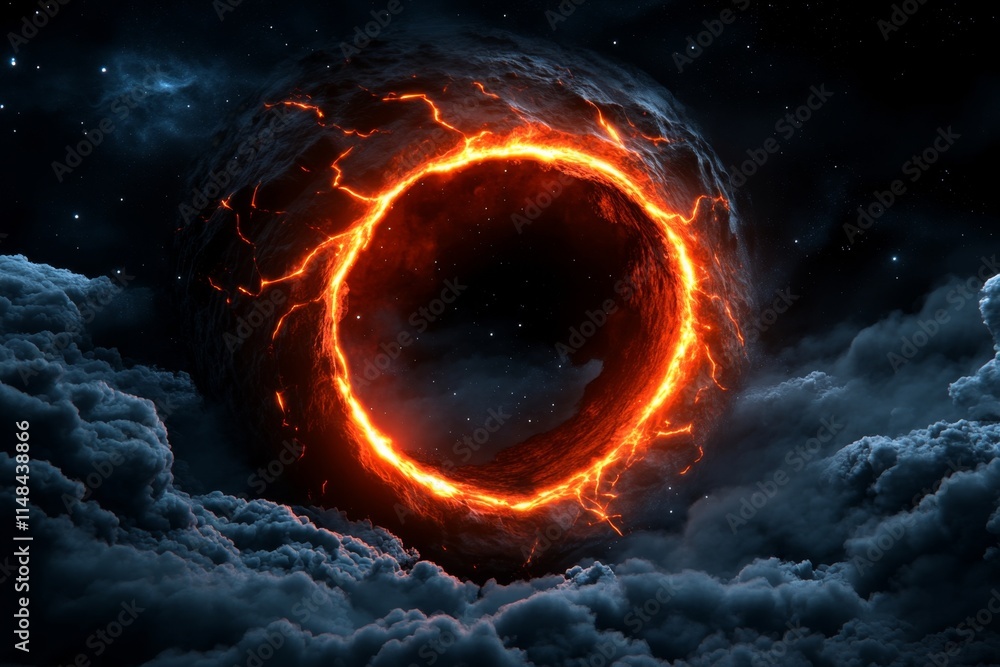 Poster a gothic depiction of a galaxy with dark, shadowy tones and an ominous glowing core surrounded by fa