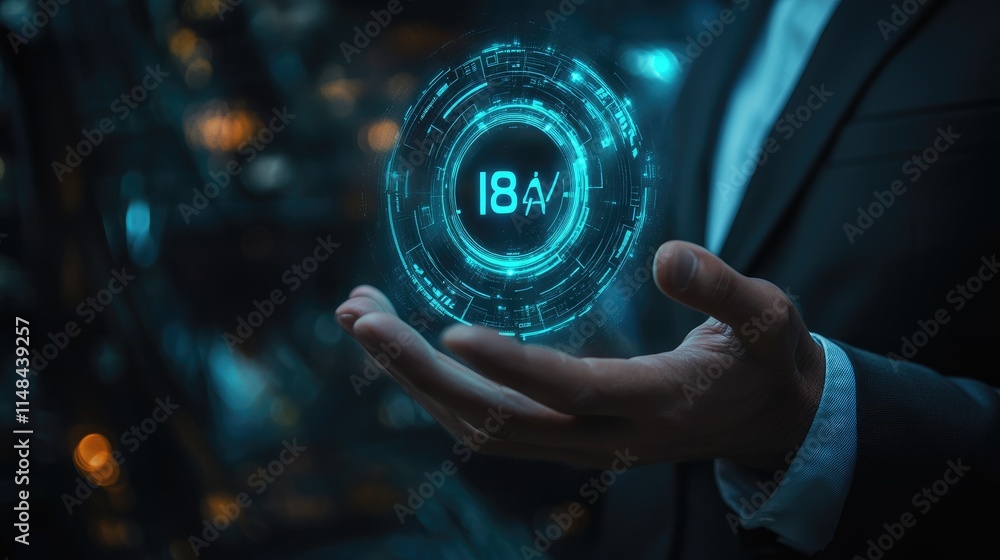Poster futuristic digital sphere with technology interface in business setting