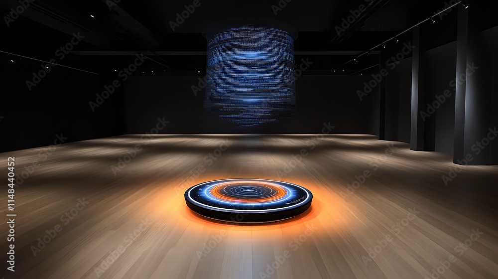 Aufkleber data sphere floats above platform.
