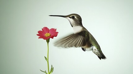 Fototapeta premium Hummingbird flies near flower.