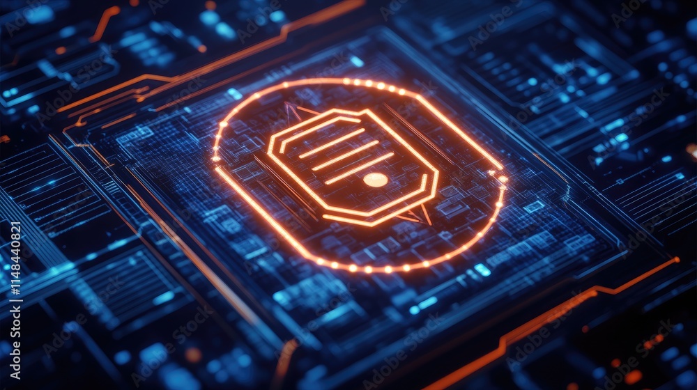 Aufkleber futuristic data storage icon with neon glow on circuit background