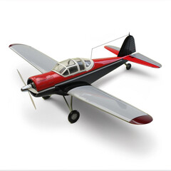 Illustration of a small airplane is flying in the sky. Isolated on white background. 