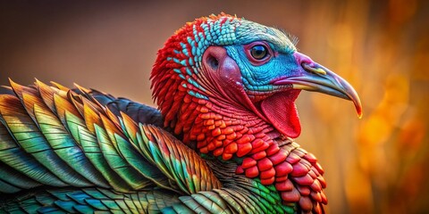 Obraz premium Vibrant Wild Turkey Fashion Photography: Majestic Bird, Colorful Plumage, Intricate Feathers