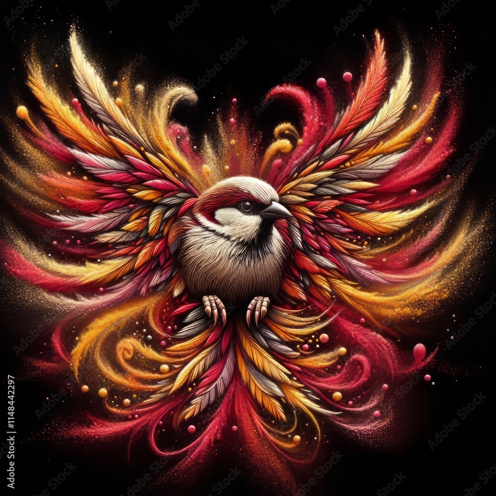 Poster sparrow wings a sparrow’s wings burst into a burst of red and
