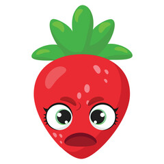 Vector Illustration Flat Strawberry Cute Character emotion expression isolated on white background, minimal style, Raw fresh fruit, Product mascot