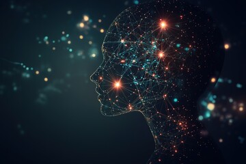 Silhouette of human head filled with stars and cosmic elements,