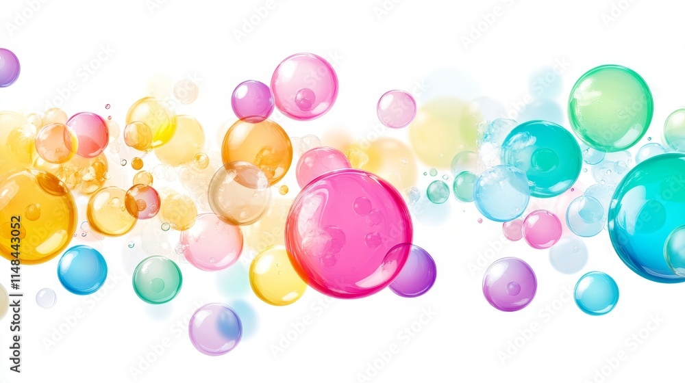 Poster vibrant and playful liquid bubbles in vivid colors creating a joyful visual experience