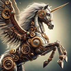 Steampunk Unicorn A unicorn with mechanical wings and clockwork