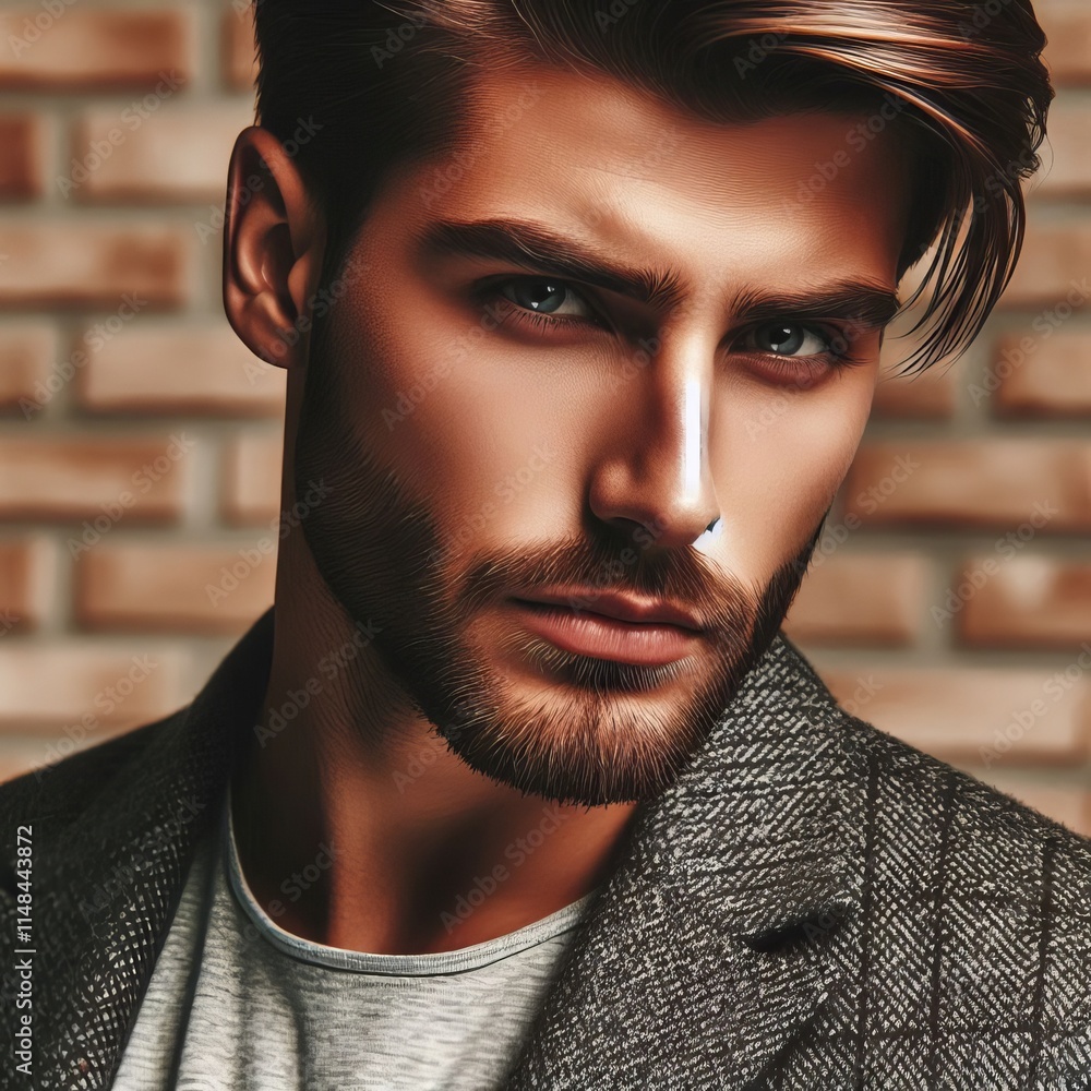 Poster stubble style wearing stubble with a stylish expression