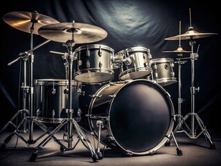 Fototapeta premium Vintage Black & Silver Drum Kit: Retro Percussion Photography