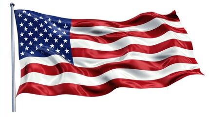 Fototapeta premium A bold and vibrant American flag with realistic waving effects, isolated on a transparent PNG for banners, posters, and web templates.