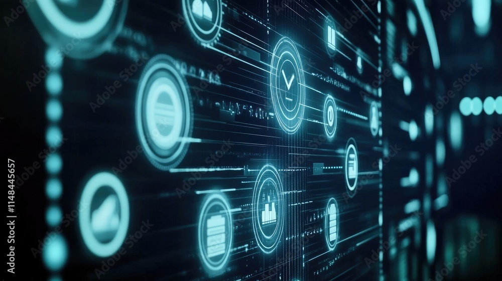 Poster futuristic data visualization with digital icons and graphs