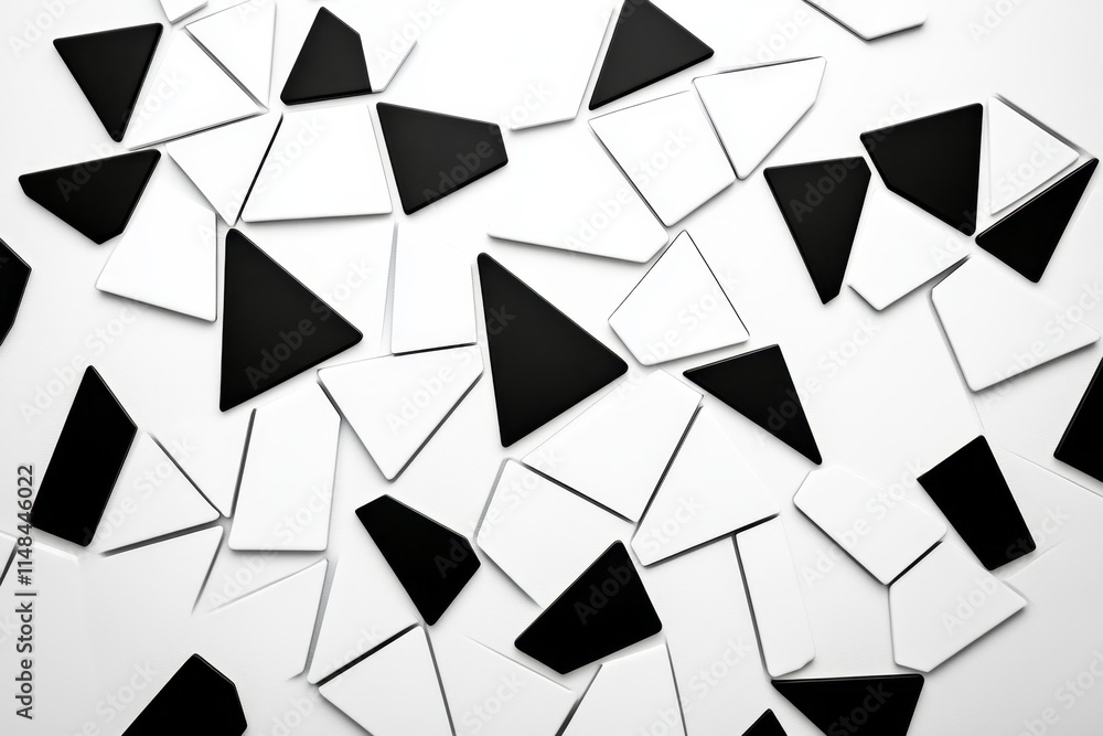 Poster a minimalist design of interlocking geometric triangles, rendered in black and white with a clean, m