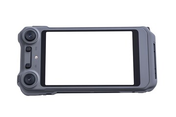 Front side of holder with template smartphone on white background.