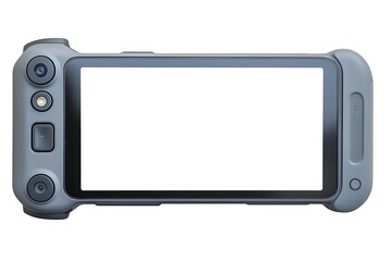 Front side of holder with template smartphone on white background.