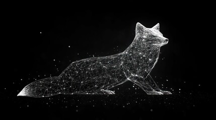 Abstract polygonal fox on black background.