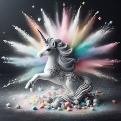 Unicorn A magical explosion of white silver and rainbow with a m