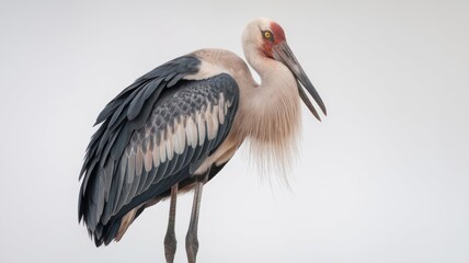 Fototapeta premium A majestic painted stork stands against a white background