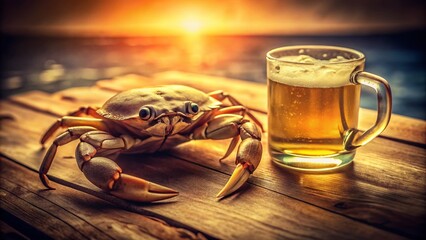 Vintage Crab Beer Drinker: Retro Photo of Crustacean Enjoying Light Ale