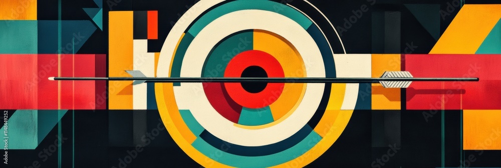 Leinwandbilder colorful target design with an arrow aimed precisely at the center of the bullseye. generative ai
