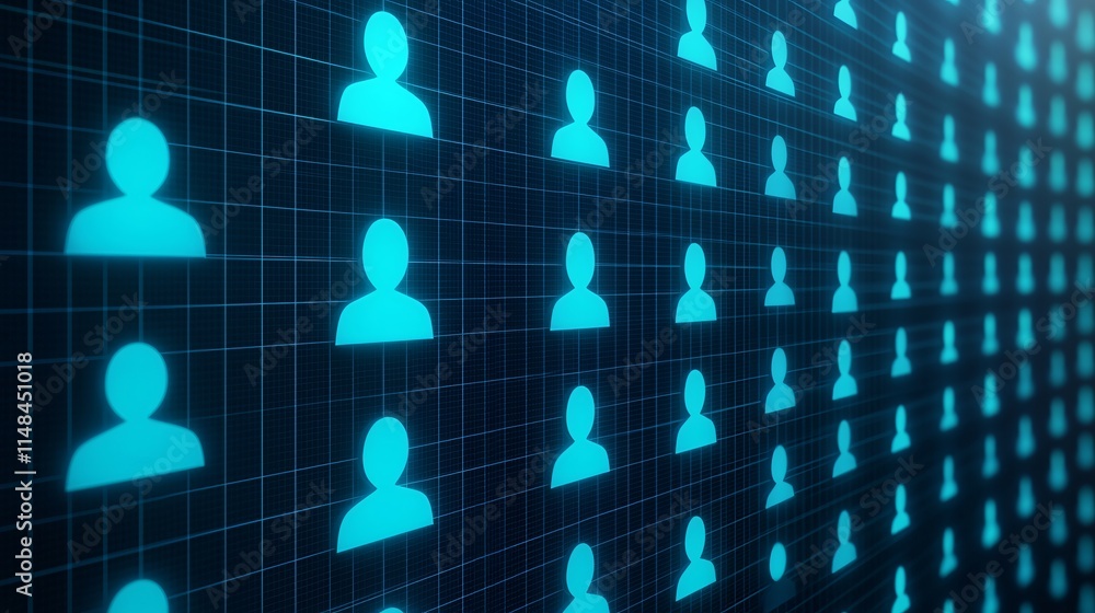 Poster digital representation of user profiles in a grid format, showcasing connectivity and networking.