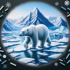 Polar Bear's Prowl A polar bear on ice surrounded by white and b