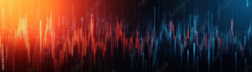 Poster vibrant soundwave patterns in orange and blue, representing audio frequencies and dynamic music visu