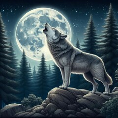 Wolf howling at the moon