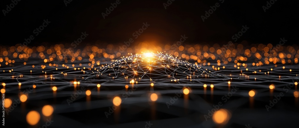 Poster a mesmerizing abstract scene featuring glowing lights on a dark surface, creating an illusion of dep