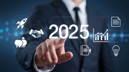 2025 New Year Business Goals: Businessmen Ascending Staircase to Success