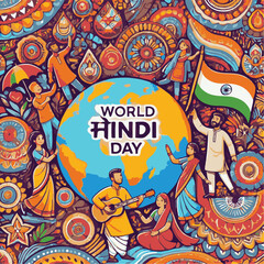 World Hindi day card, banner design illustration 06