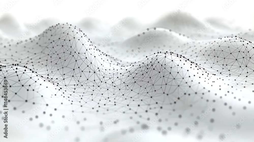 Aufkleber abstract futuristic wave pattern. geometric shapes. connecting dots, lines form network. modern tech