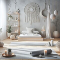 Yoga Zen White yoga mats serene decor and a white holistic setti