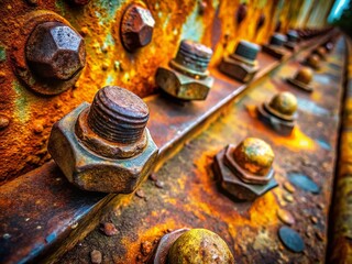 Vintage Industrial Metal Texture: Rusty Bolts, Scratched Steel Surface