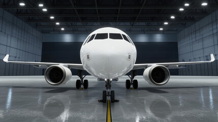 Fototapeta premium Modern Airplane Inside a Spacious Hangar