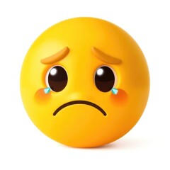 Fototapeta premium A bright yellow emoji with large, teary eyes and a frown conveys deep sadness and anxiety, capturing feelings of worry and disappointment vividly