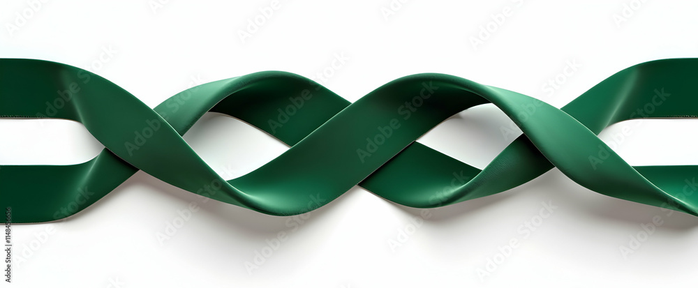 Poster emerald ribbons intertwine, creating a captivating dance of elegant curves against a stark white bac