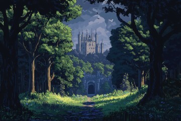 A Forest Path Leads to a Distant Fairytale Castle