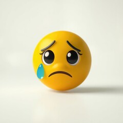 Fototapeta premium The sad emoji expresses deep feelings of sadness and anxiety, featuring teary eyes and a frown, representing feelings of worry and disappointment