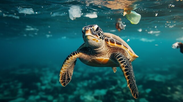 Plastic trash polluting marine life