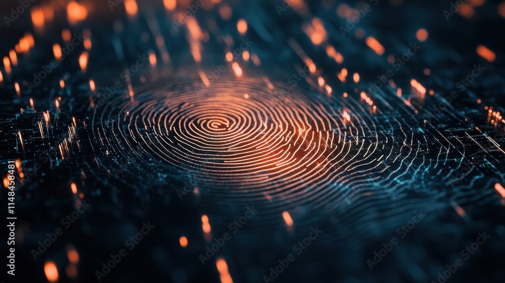 Poster Digital fingerprint graphic with vibrant lines and ample copy space for design. Generative AI