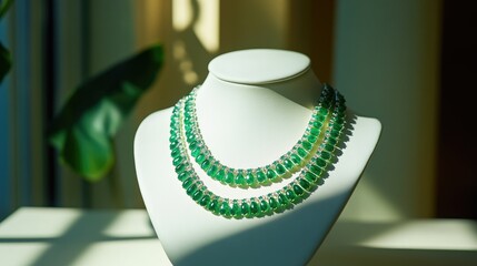 Elegant Display of Green Beaded Necklace on Stylish Bust Stand