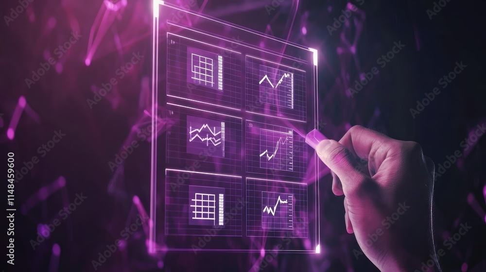 Poster hand using digital pen on interactive graphs and data visualization