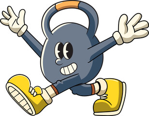 Funny Walking Kettlebell Retro Cartoon Character Vector Illustration