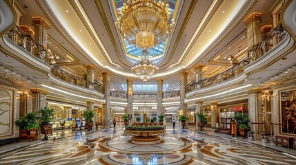 Obraz premium Grand Hotel Lobby with Chandelier