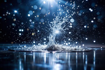 Vintage Rain Splashes Neon Glow Water Photography - Dark Studio Slow Motion