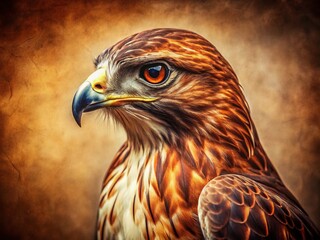 Fototapeta premium Vintage Red Hawk Closeup Photography - Majestic Bird of Prey Portrait