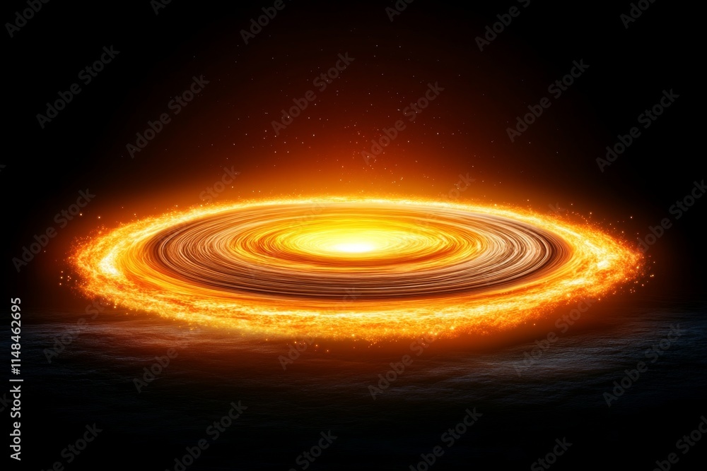 Poster a supermassive black hole at the center of a galaxy, with swirling light and matter creating a vivid